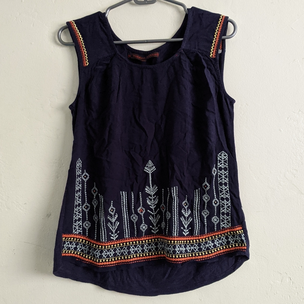 knitted patterned navy blue tank top
